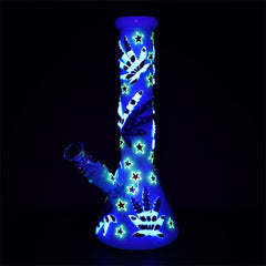 Patriot Leaf Glow In The Dark Glass Water Pipe - 10" / 14mm F - Discreet Smoker