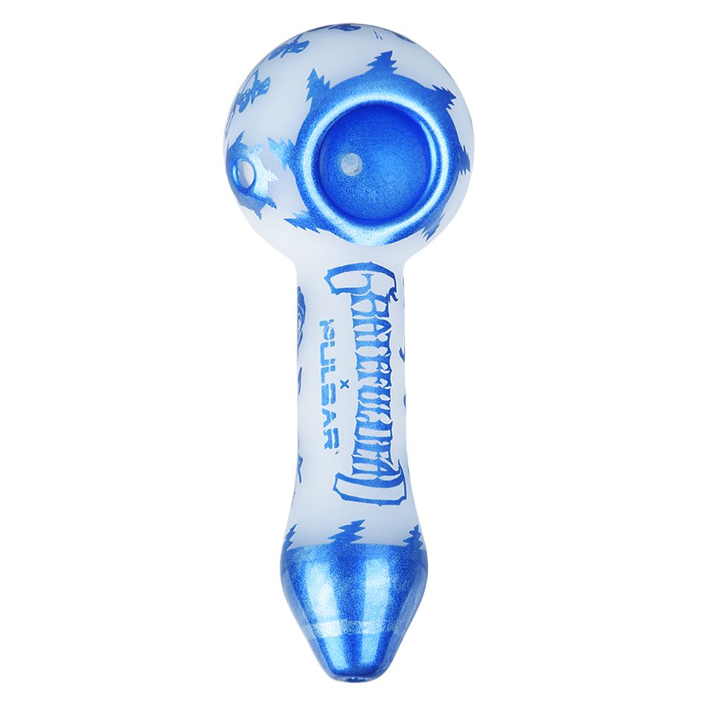 Grateful Dead x Pulsar Blue Sky Dancing Skellies Glass Spoon Pipe - 4.75" - Discreet Smoker