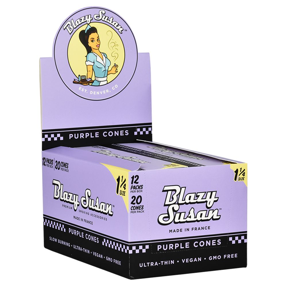 Blazy Susan Pre-Rolled Cones Slide Box | 1 1/4 | 20pc | 12pk Display Blazy Susan Pre-Rolled Cones Slide Box | 1 1/4 | Cone - Discreet Smoker