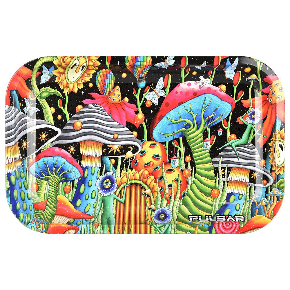 Pulsar Metal Rolling Tray W/ Lid - Garden of Cosmic Delights / 11" x 7" - Discreet Smoker