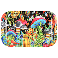 Pulsar Metal Rolling Tray W/ Lid - Garden of Cosmic Delights / 11" x 7" - Discreet Smoker