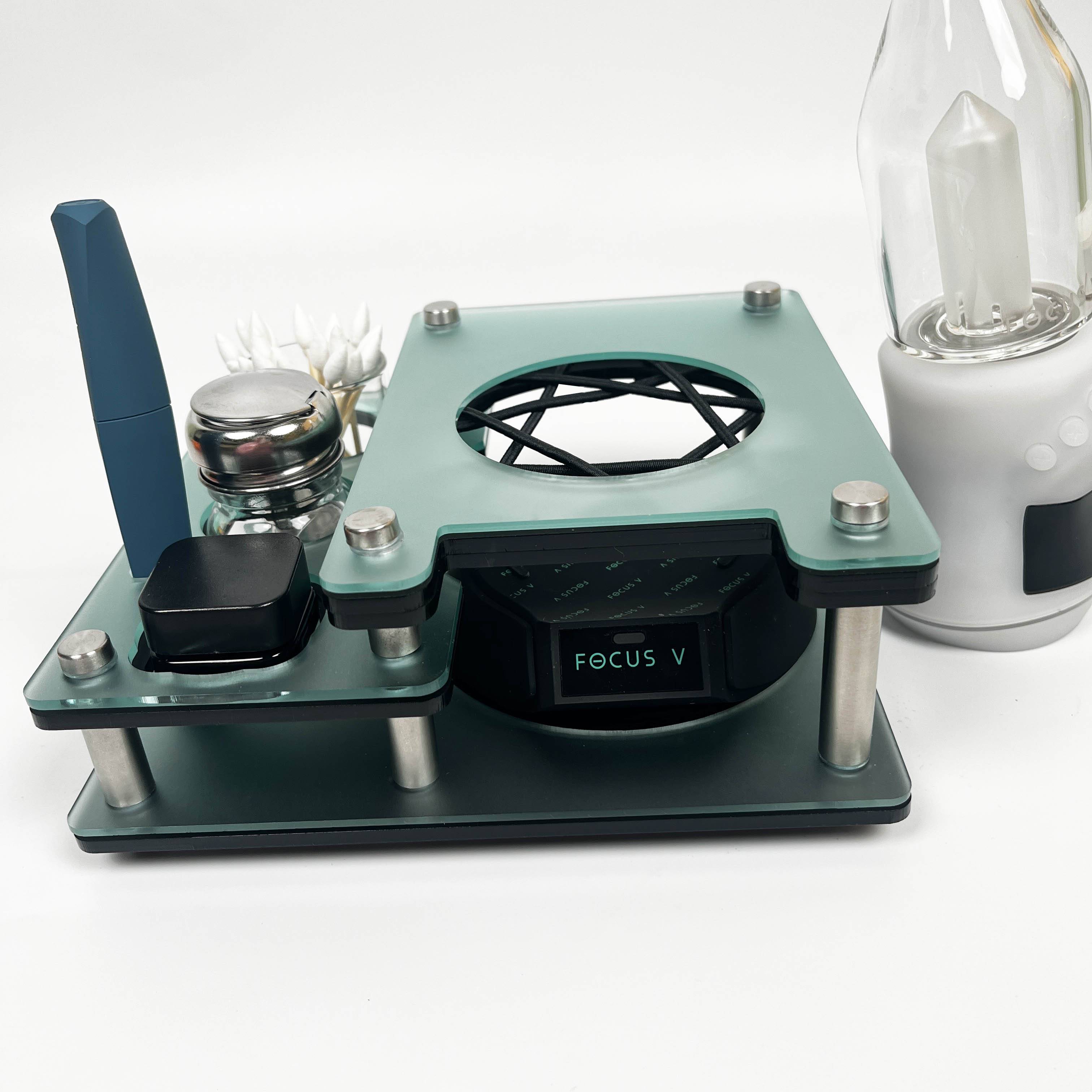 Focus V Carta 2 Rig Station Dab Session Organizer and Cleaning Tray That Holds the Charging Dock With ISO Pump and Swab Beaker - Discreet Smoker