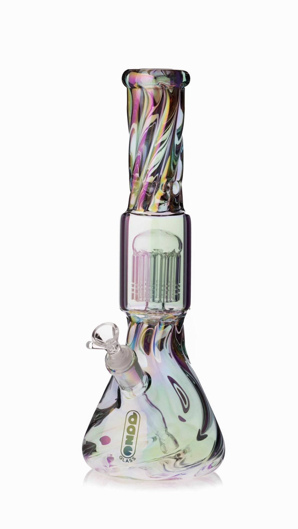 Daze Glass - 14 Inch Iridescent Spiral Arm Perc Glass Water Pipe - Discreet Smoker