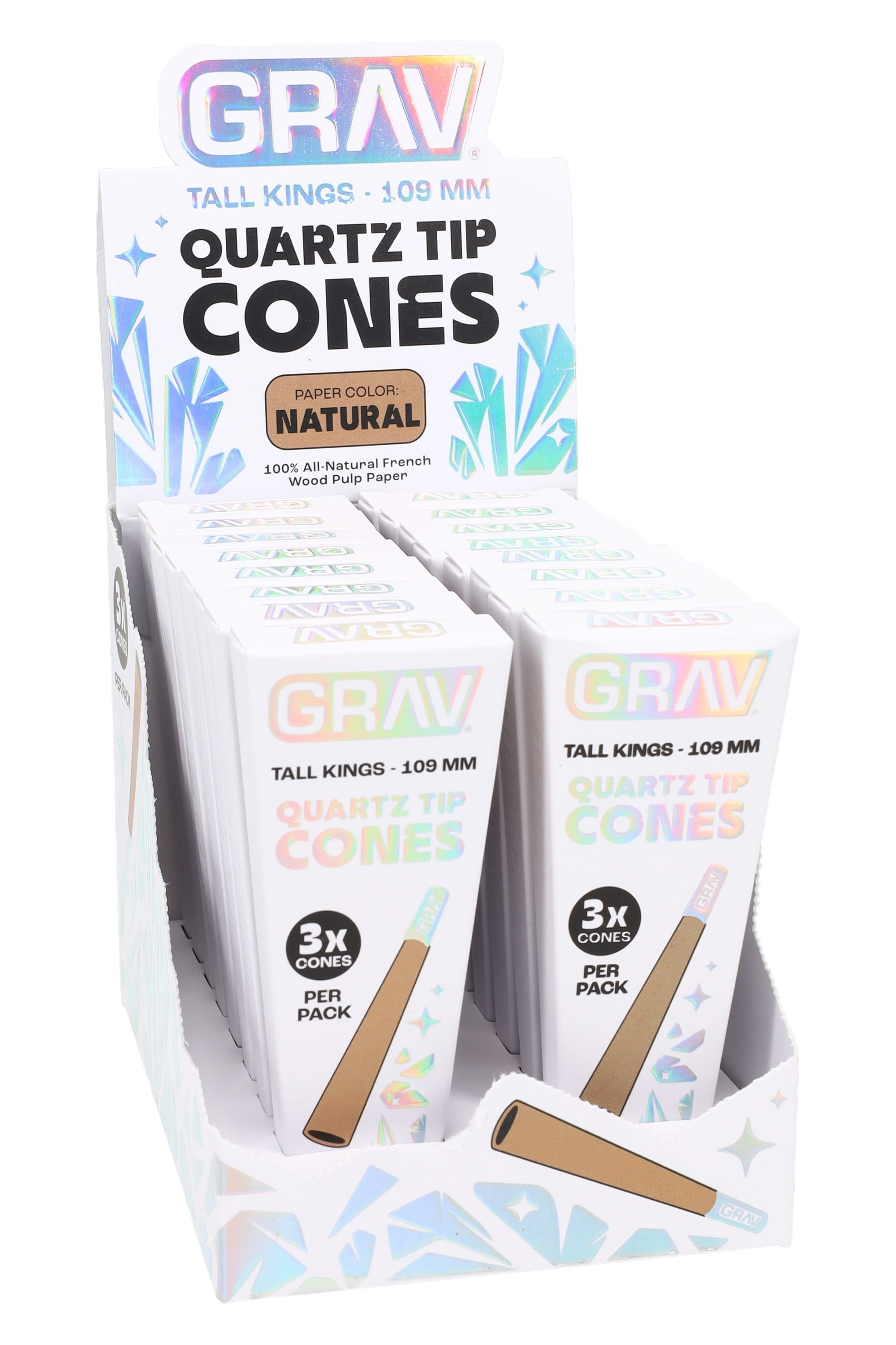GRAV Tall Kings Quartz Tip Cones – 109 mm – 3/Pack – 16-Count Display - Discreet Smoker