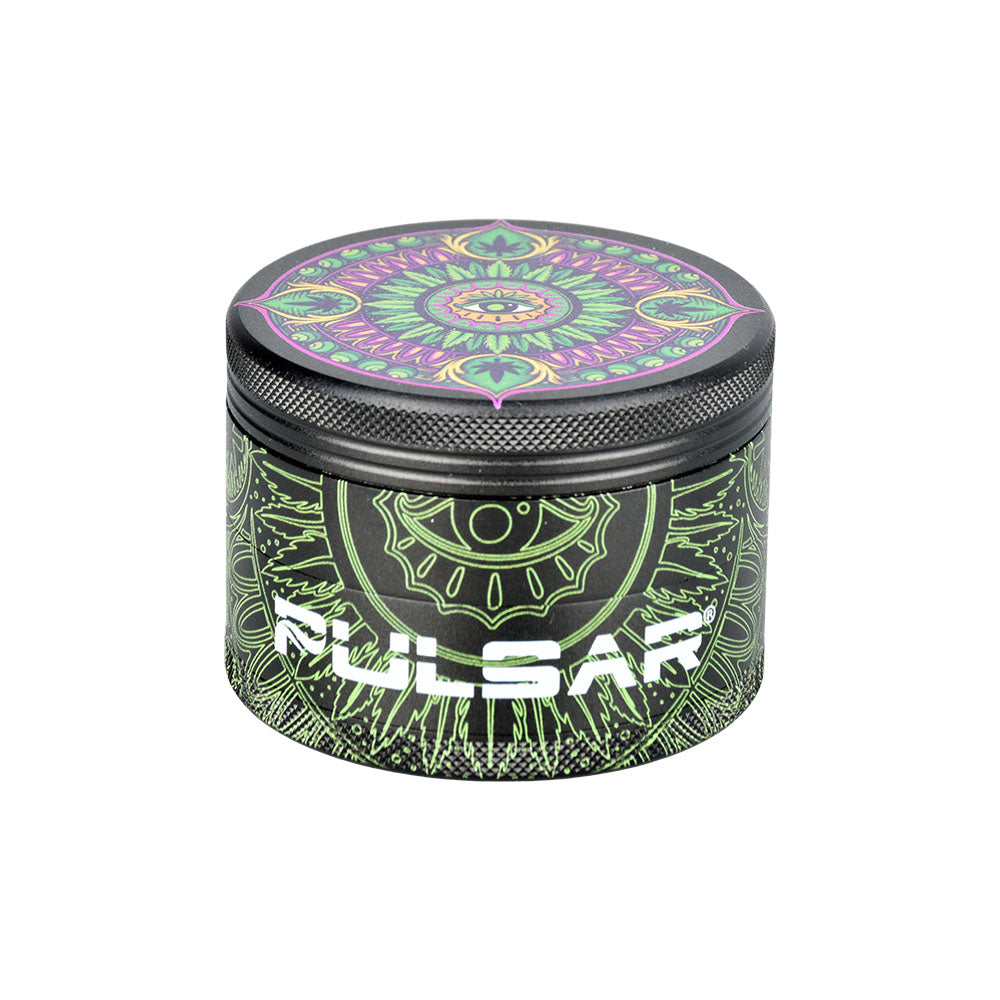 Pulsar Design Series Grinder with Side Art - Hemp Mandala / 4pc / 2.5" - Discreet Smoker
