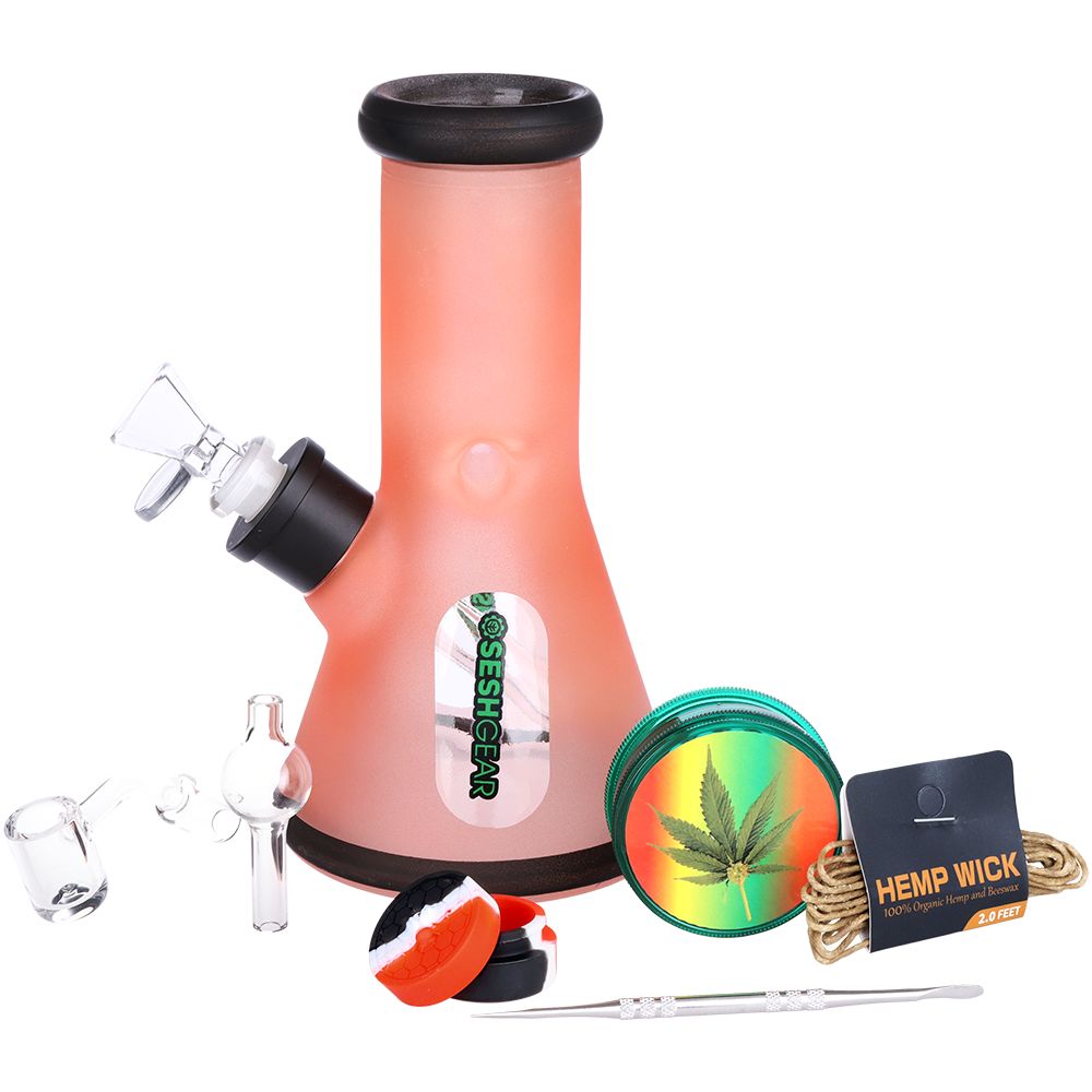 SeshGear Glass Beaker Water Pipe Smokers' Kit | 8" | 14mm F - Discreet Smoker