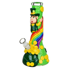 St. Patrick's Day Pot of Gold Glow In The Dark Water Pipe - 10" / 14mm F - Discreet Smoker