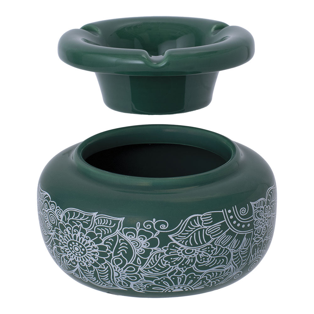 Fujima Moroccan Ceramic Ashtray - Green Floral / 5" - Discreet Smoker