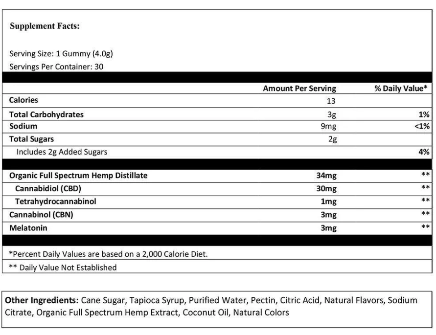 Swiss Vitalis Sleep Gummies - 30 Count CBD+CBN+THC+Melatonin - Discreet Smoker