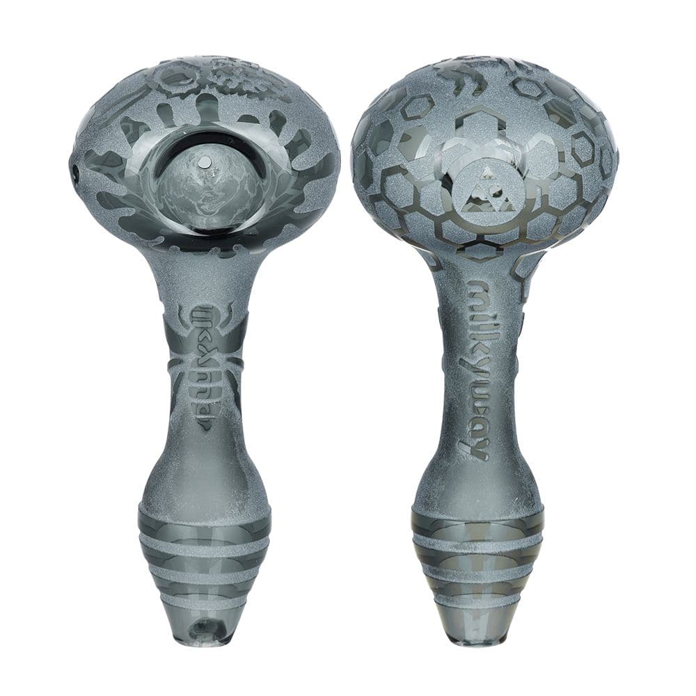 Milkyway Bee Hive Sandblasted Glass Spoon Pipe | 4.5" - Discreet Smoker
