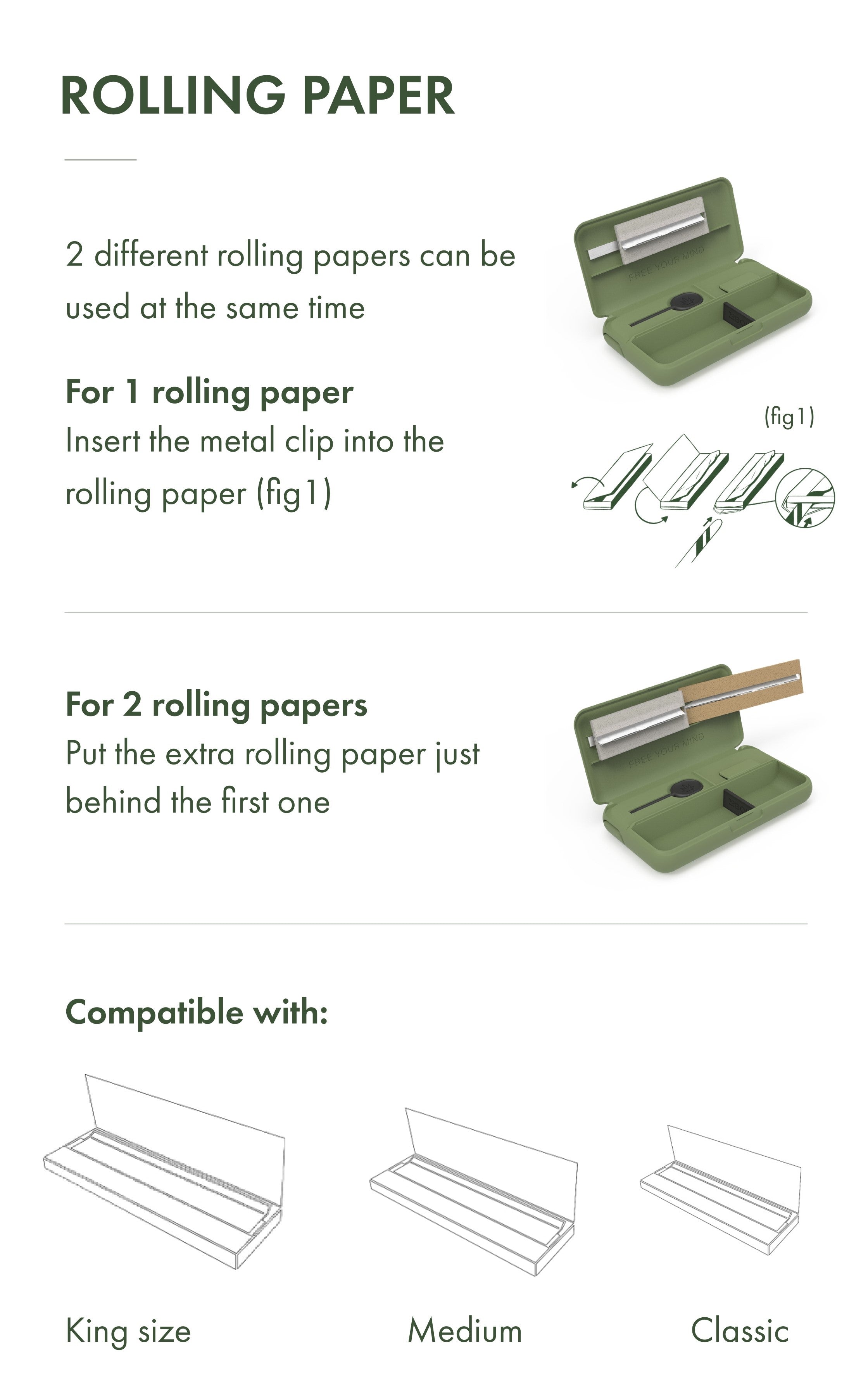 Tobox Green All-In-One Pocket Size Smell-Proof Stash Box Rolling Kit - Discreet Smoker