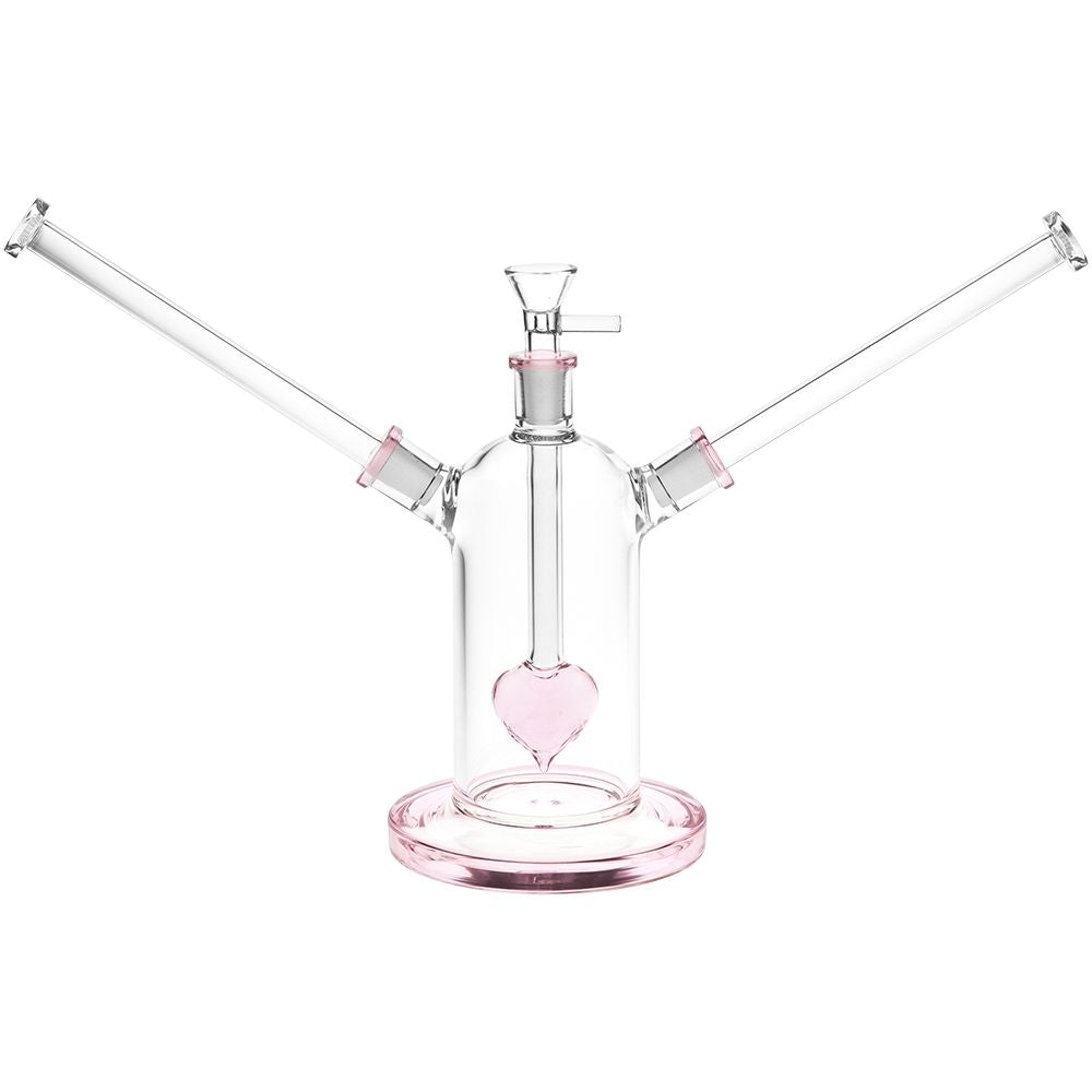 Date Night Heart Perc Dual Neck Glass Water Pipe - 7" / 14mm F - Discreet Smoker