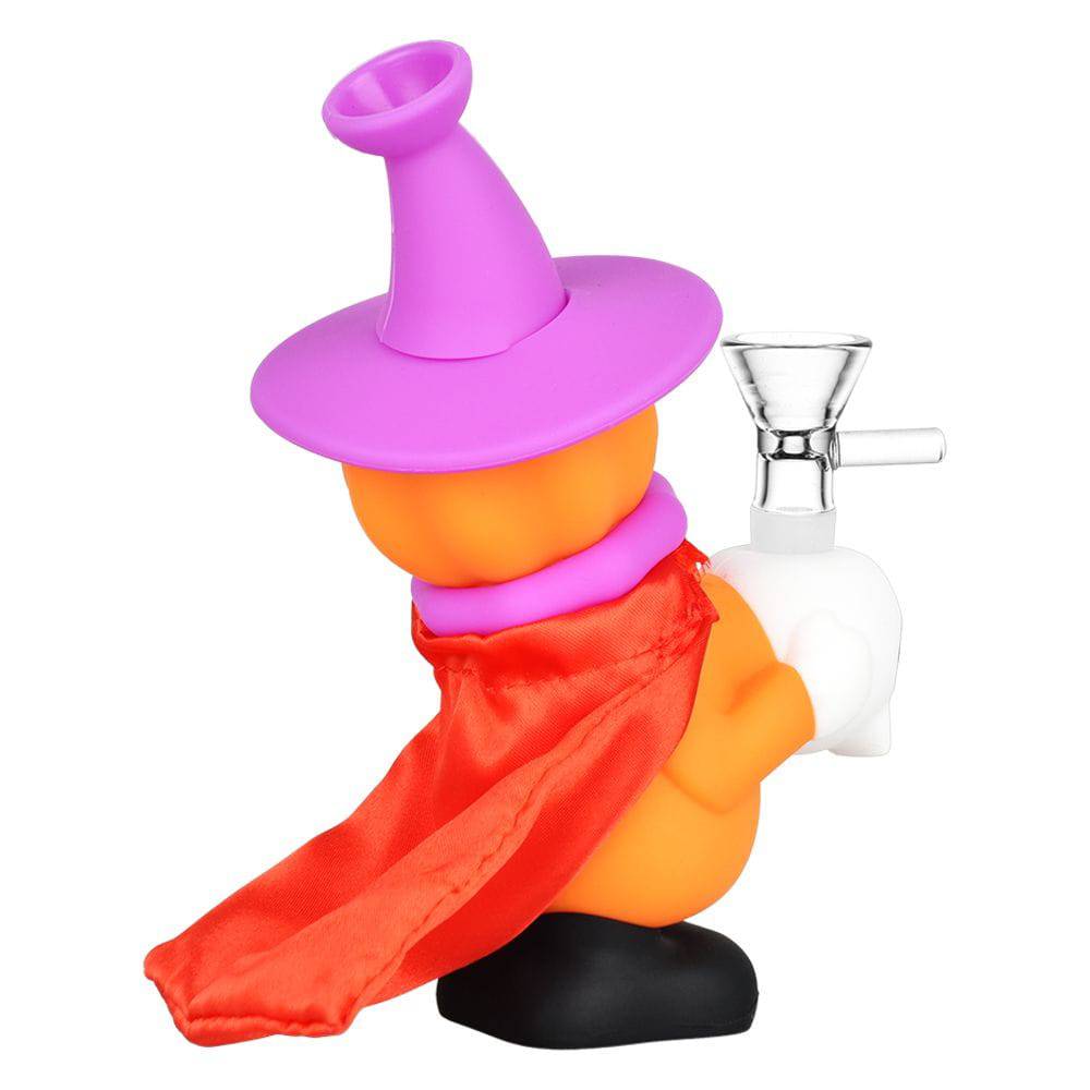 Pumpkin Witch Silicone Water Pipe - 6.5" / 14mm F - Discreet Smoker