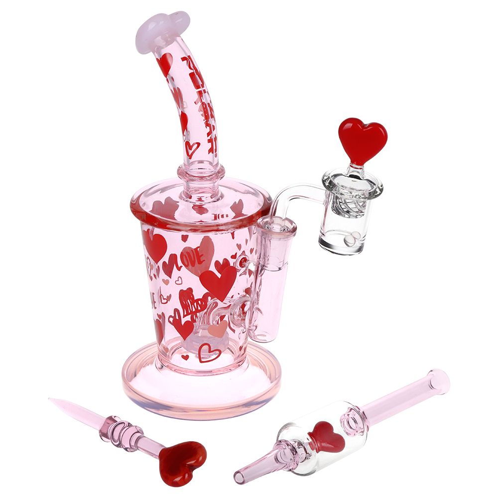 Pulsar Valentine's Love Hearts Glass Dab Rig Set - 8.5" / 14mm F - Discreet Smoker