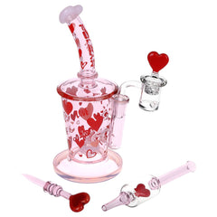 Pulsar Valentine's Love Hearts Glass Dab Rig Set - 8.5" / 14mm F - Discreet Smoker