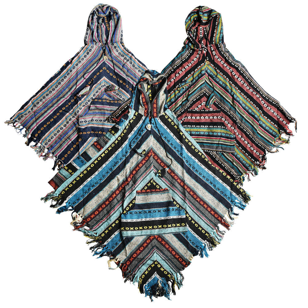 Southwest Cotton Hooded Poncho w/ Pockets - 37"/Clrs Vary - Discreet Smoker