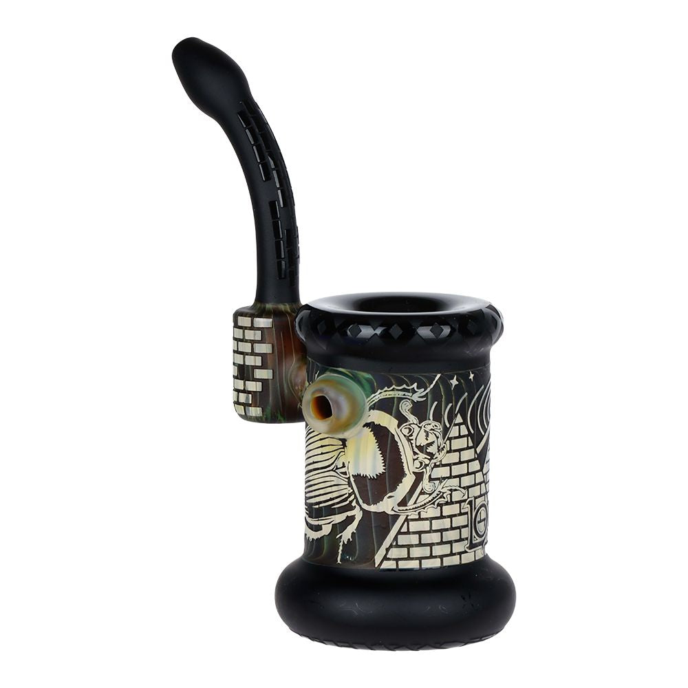 Lookah Glass Sacred Pyramid Black Etched Bubbler - 6" - Discreet Smoker