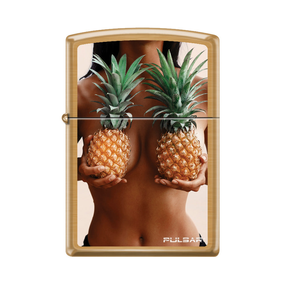 Pulsar Zippo Lighter | Pineapple Women | Brushed Brass - Discreet Smoker