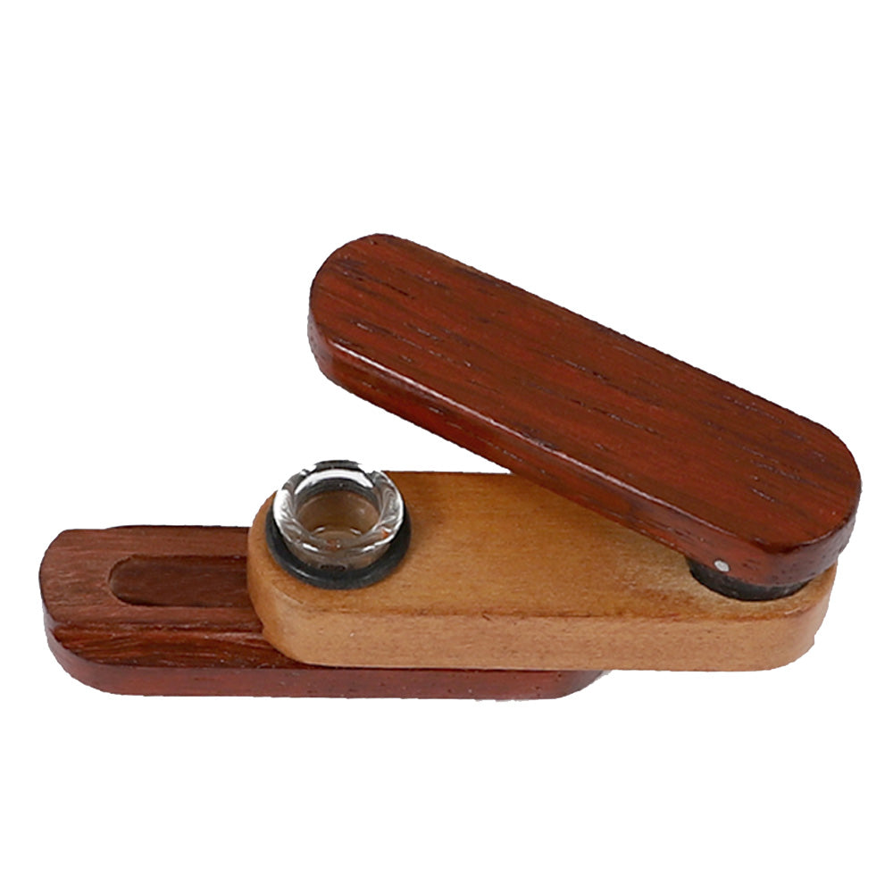 Twist-Out Lid Wood Pipe w/ Bottom Cleaning Slide - Discreet Smoker