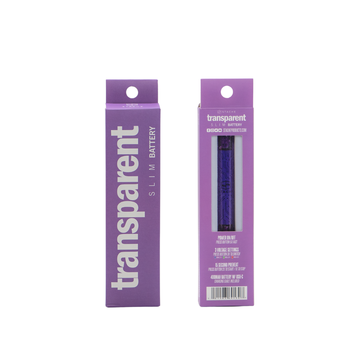 Transparent light up Vape battery by Stache - Discreet Smoker