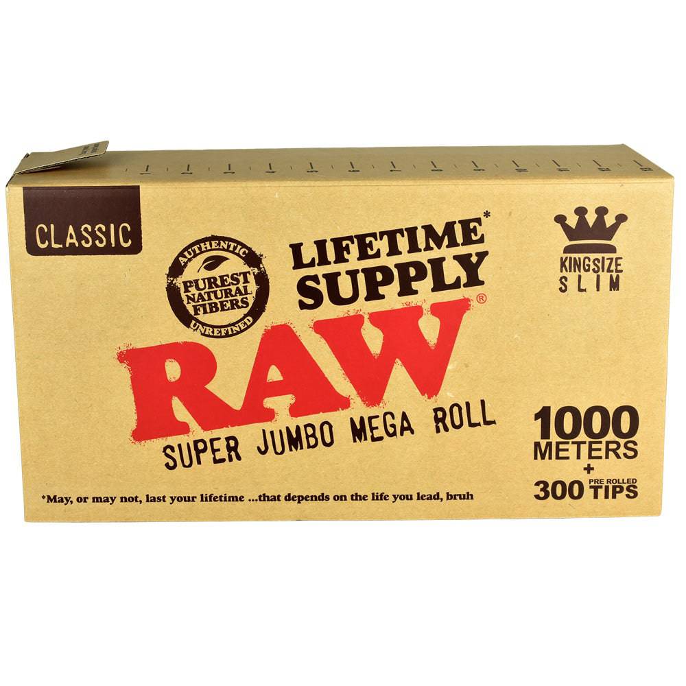 RAW Classic Super Jumbo Mega Roll -1000m/300 Tips/King Size Slim - Discreet Smoker