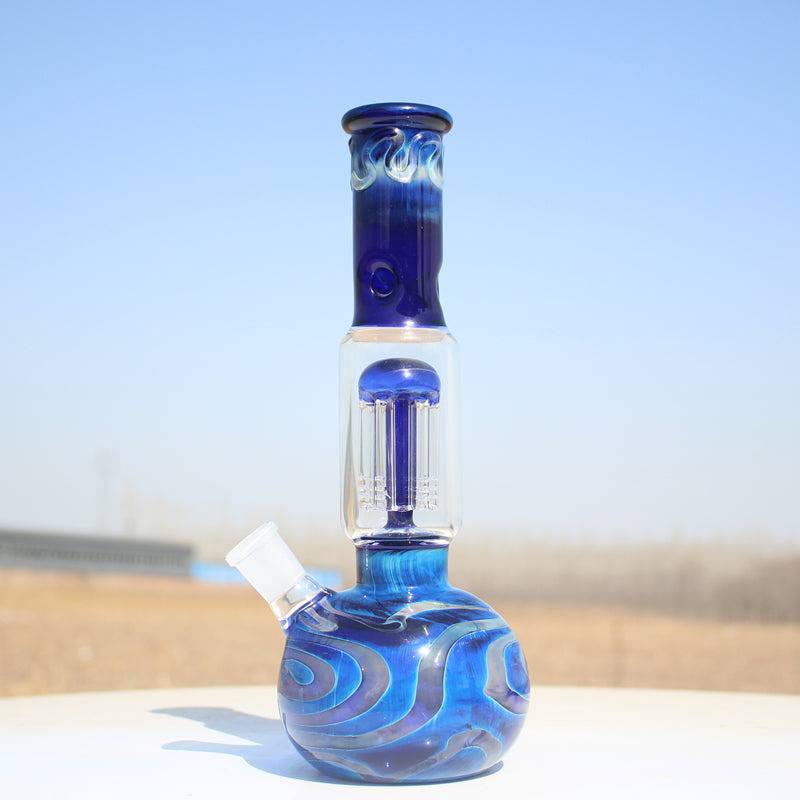 10.5" Blue Buddha Glass Water Pipe w/ Coil Perc - Discreet Smoker