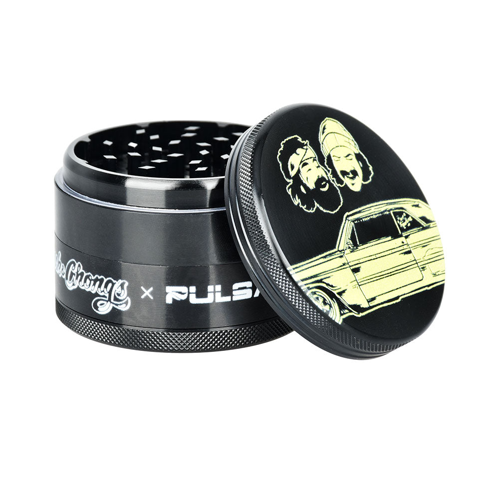 Cheech & Chong's™ x Pulsar Black Metal Grinder | 4pc | 2.5" - Discreet Smoker