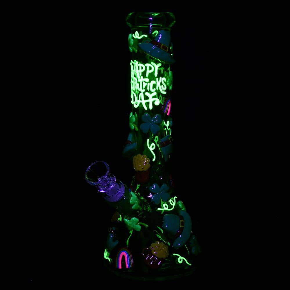 St. Patrick's Day Glow In The Dark Water Pipe - 10" / 14mm F - Discreet Smoker