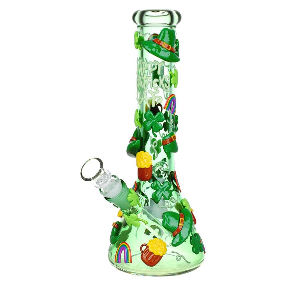 St. Patrick's Day Glow In The Dark Water Pipe - 10" / 14mm F - Discreet Smoker