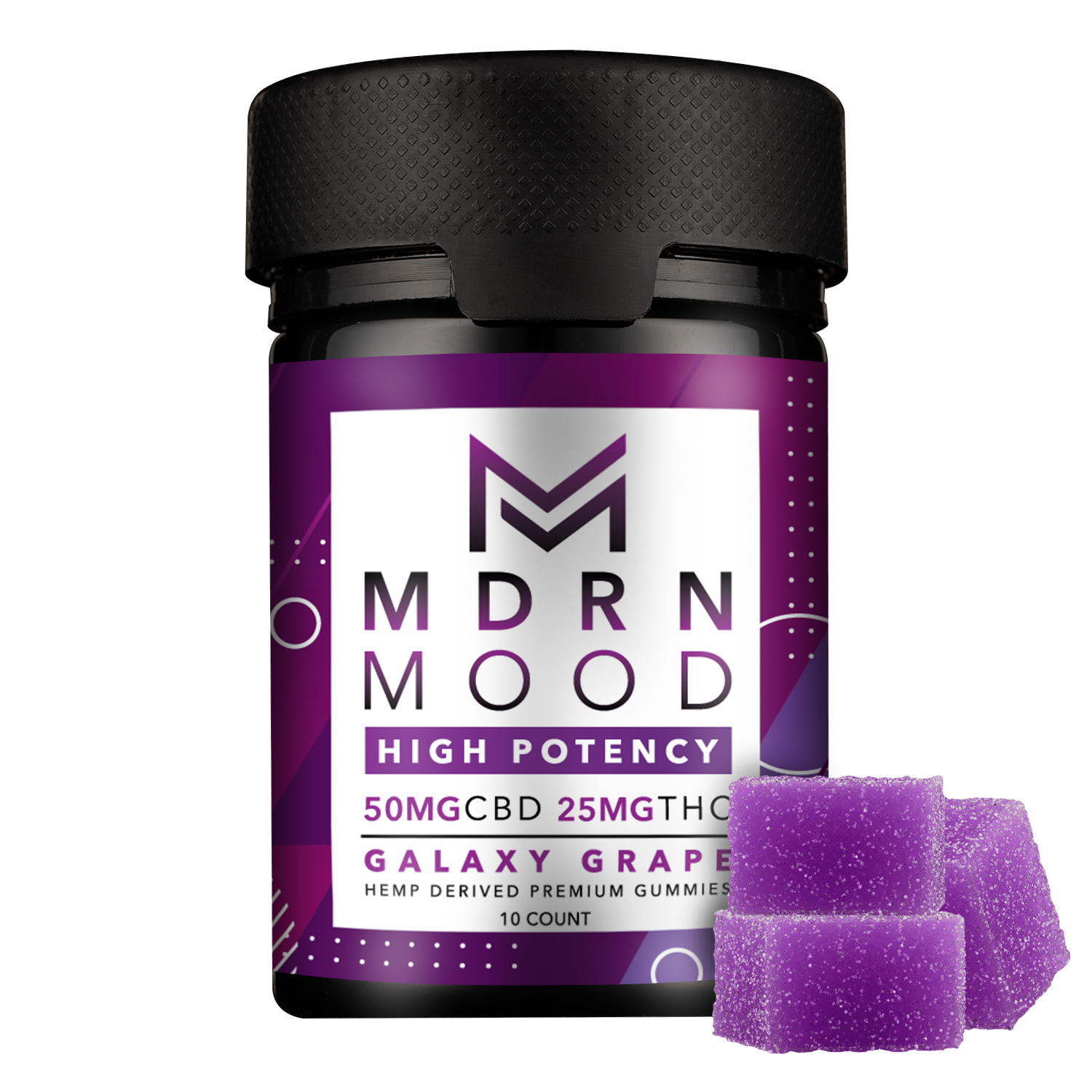 MDRN MOOD Galaxy Grape Gummies - 50mg CBD / 25mg THC (10ct) - Discreet Smoker