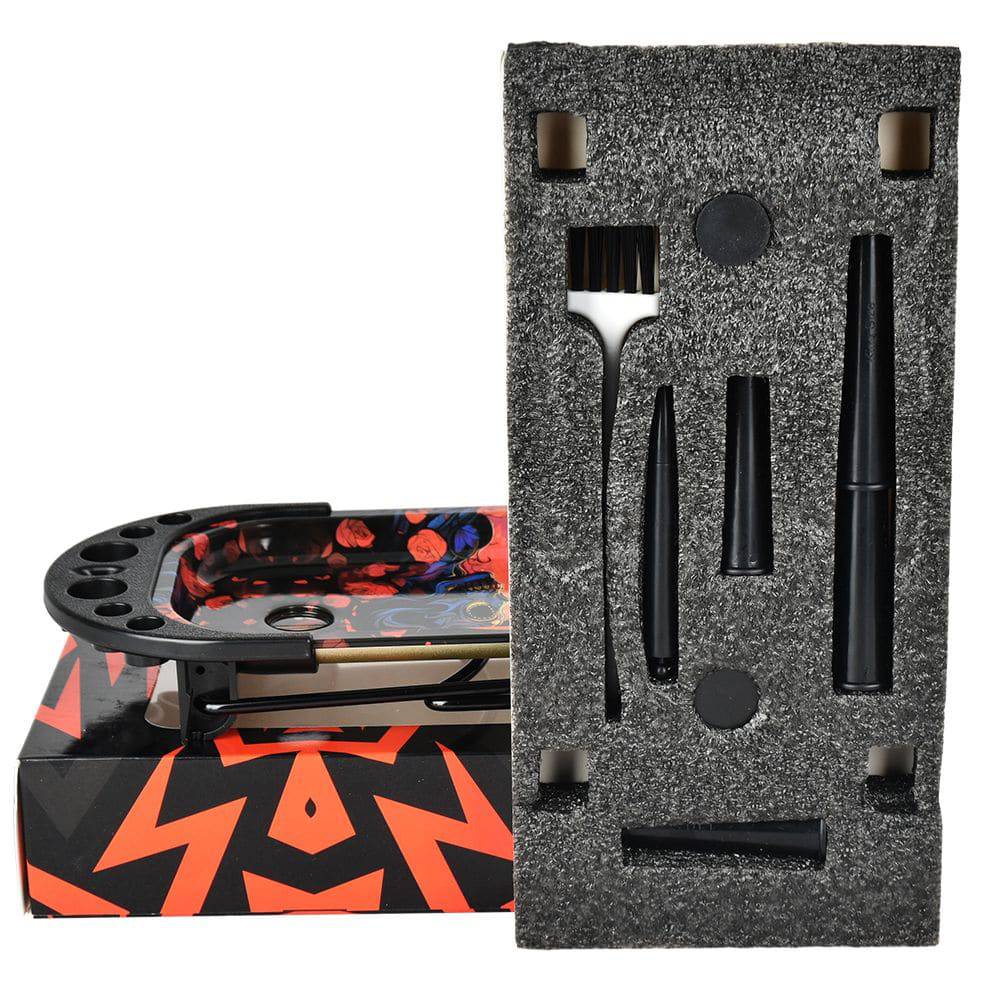 Elevated Metal Rolling Tray & Cone Loader Kit - Tie Dye Leaf / 9.25"x4.2" - Discreet Smoker