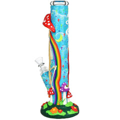 Sneaky Skeleton and Watchful Fungi Glow In Dark Tube Water Pipe - 11.5" / 14mm F - Discreet Smoker