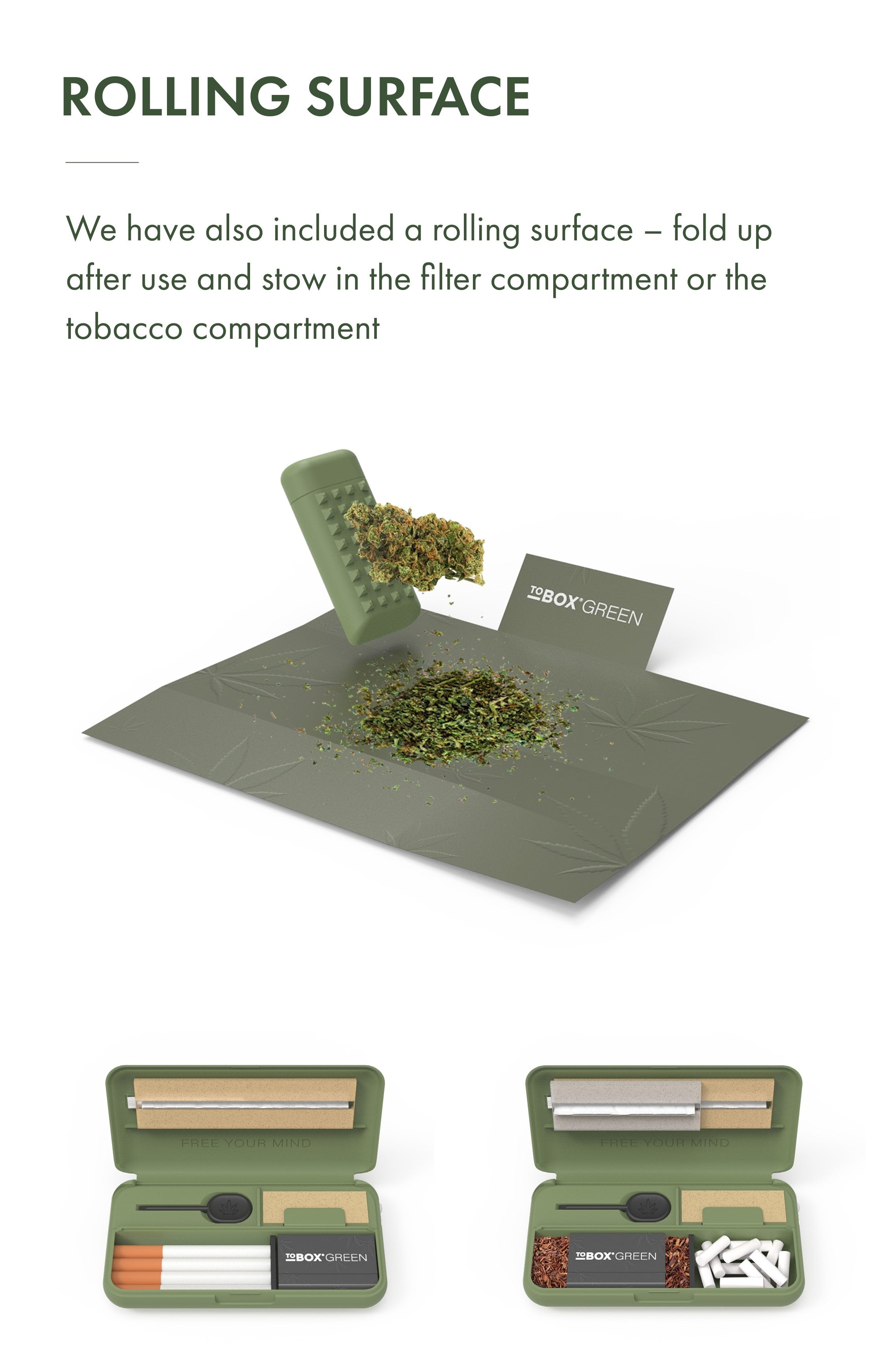 Tobox Green All-In-One Pocket Size Smell-Proof Stash Box Rolling Kit - Discreet Smoker