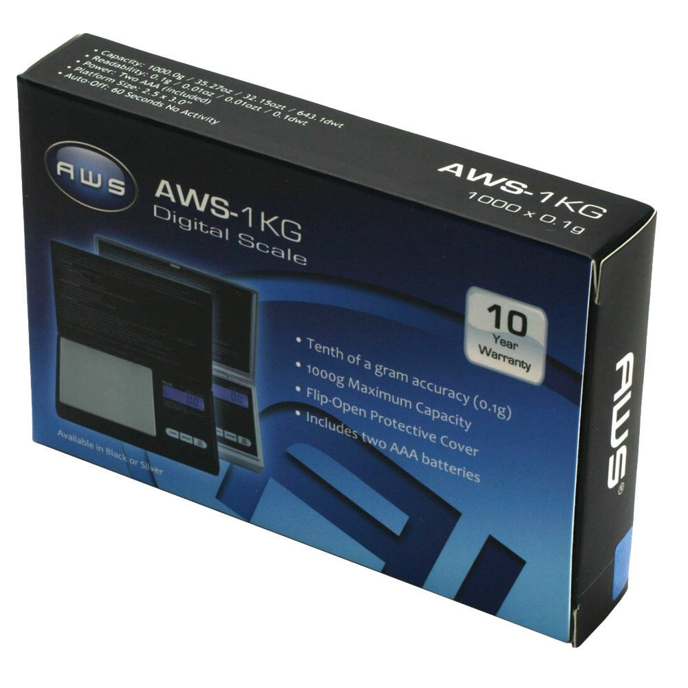 AWS Series Digital Pocket Scale - 1000g x 0.1g / Black - Discreet Smoker