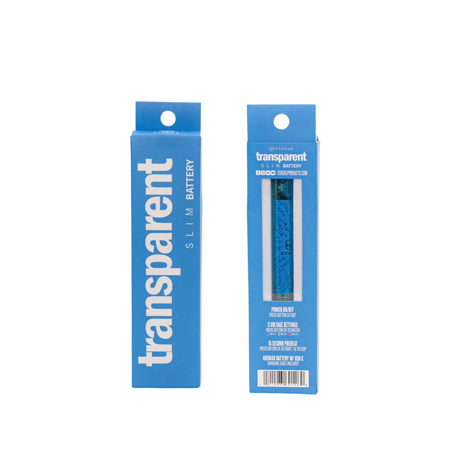 Transparent light up Vape battery by Stache - Discreet Smoker