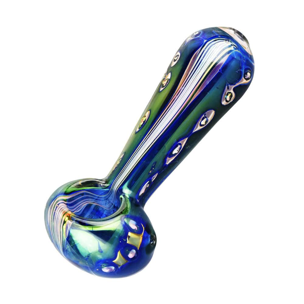 Iridescent Stripes & Spots Glass Pipe - 4.5" / Colors Vary - Discreet Smoker