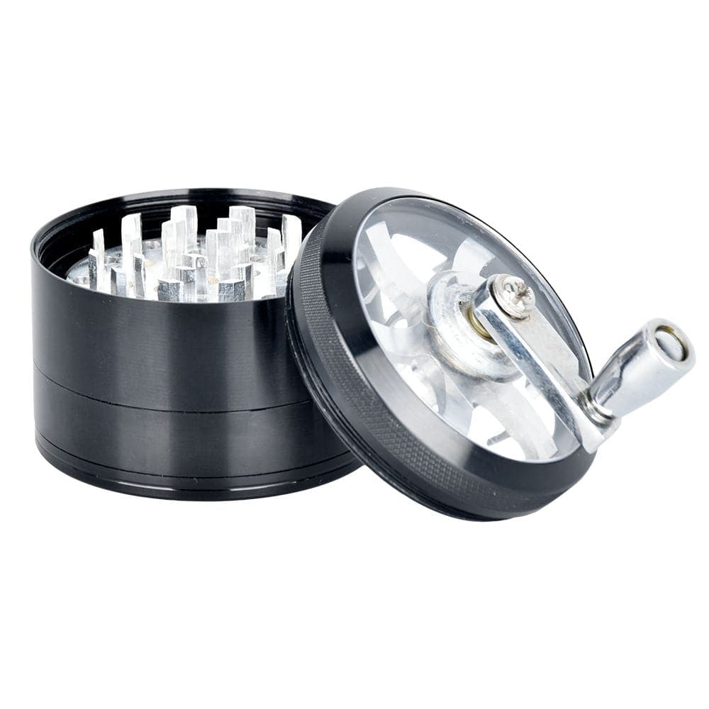 Piranha RETRO Clear Crank Top Aluminum Grinder | 4pc | 2.5" - Discreet Smoker