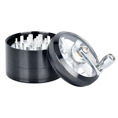 Piranha RETRO Clear Crank Top Aluminum Grinder | 4pc | 2.5" - Discreet Smoker