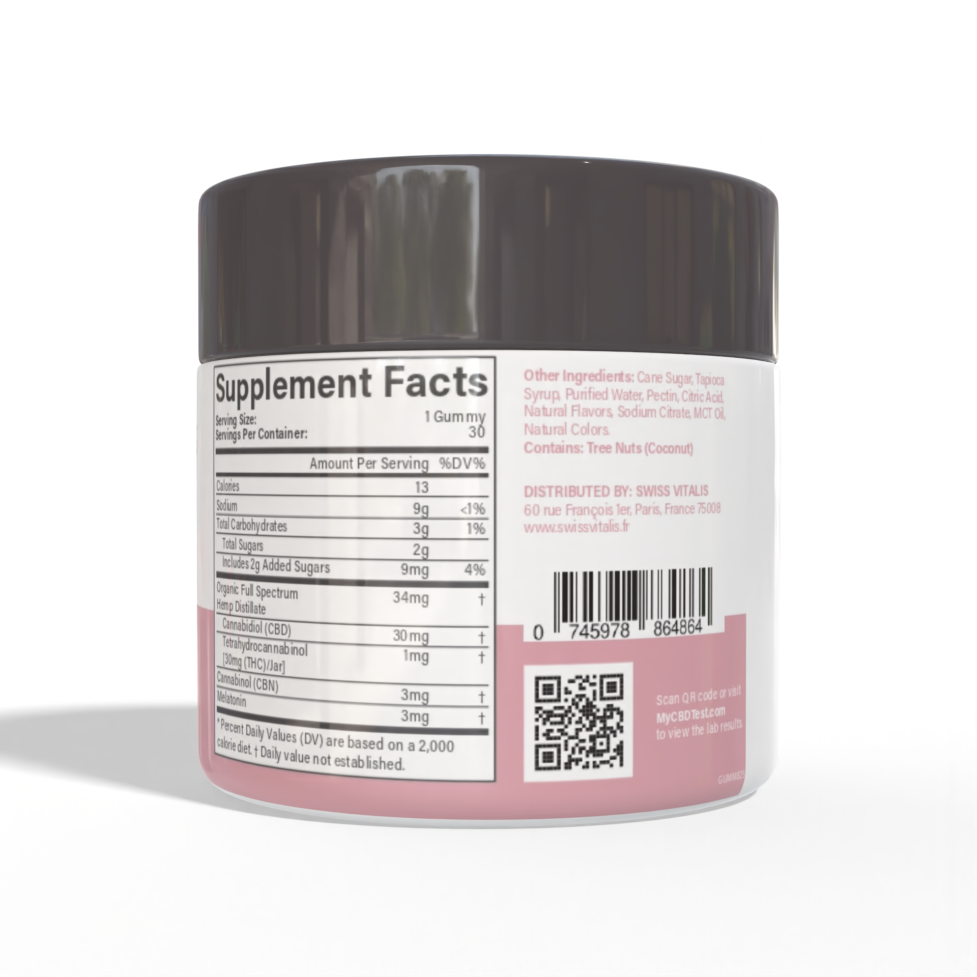 Swiss Vitalis Sleep Gummies - 30 Count CBD+CBN+THC+Melatonin - Discreet Smoker