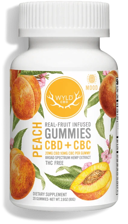 WYLD Real Fruit Infused CBD + CBC Gummies Peach (60MG -1200MG) - Discreet Smoker
