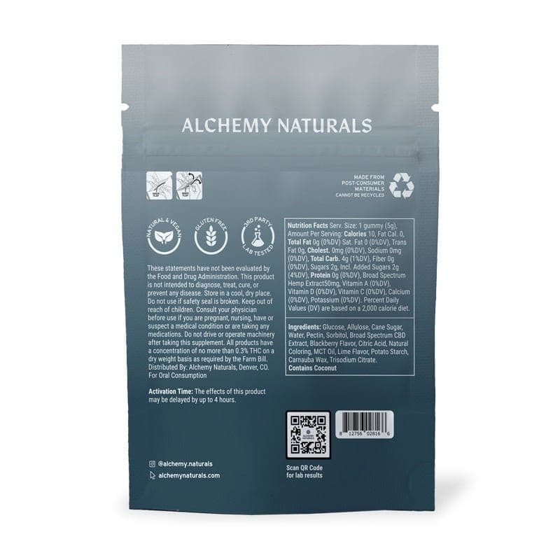 Alchmey Naturals Broad Spectrum CBD Gummies - THC Free - Discreet Smoker