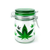 AIRTIGHT GLASS GREEN LEAF STORAGE CONTAINER - Discreet Smoker