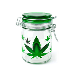 AIRTIGHT GLASS GREEN LEAF STORAGE CONTAINER - Discreet Smoker