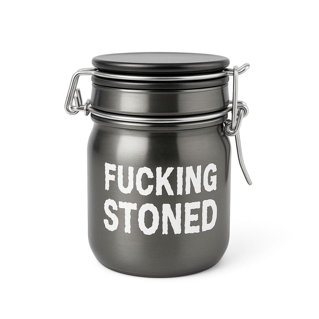FUCKING STONED AIRTIGHT GLASS MINI HERB STORAGE JAR - Discreet Smoker