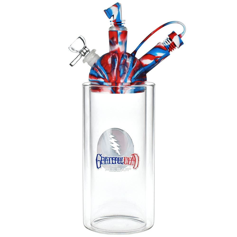 Grateful Dead x Pulsar Silicone & Glass Gravity Water Pipe - 11"/14mm F - Discreet Smoker