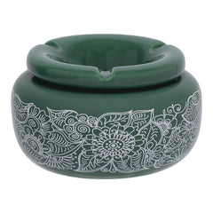 Fujima Moroccan Ceramic Ashtray - Green Floral / 5" - Discreet Smoker