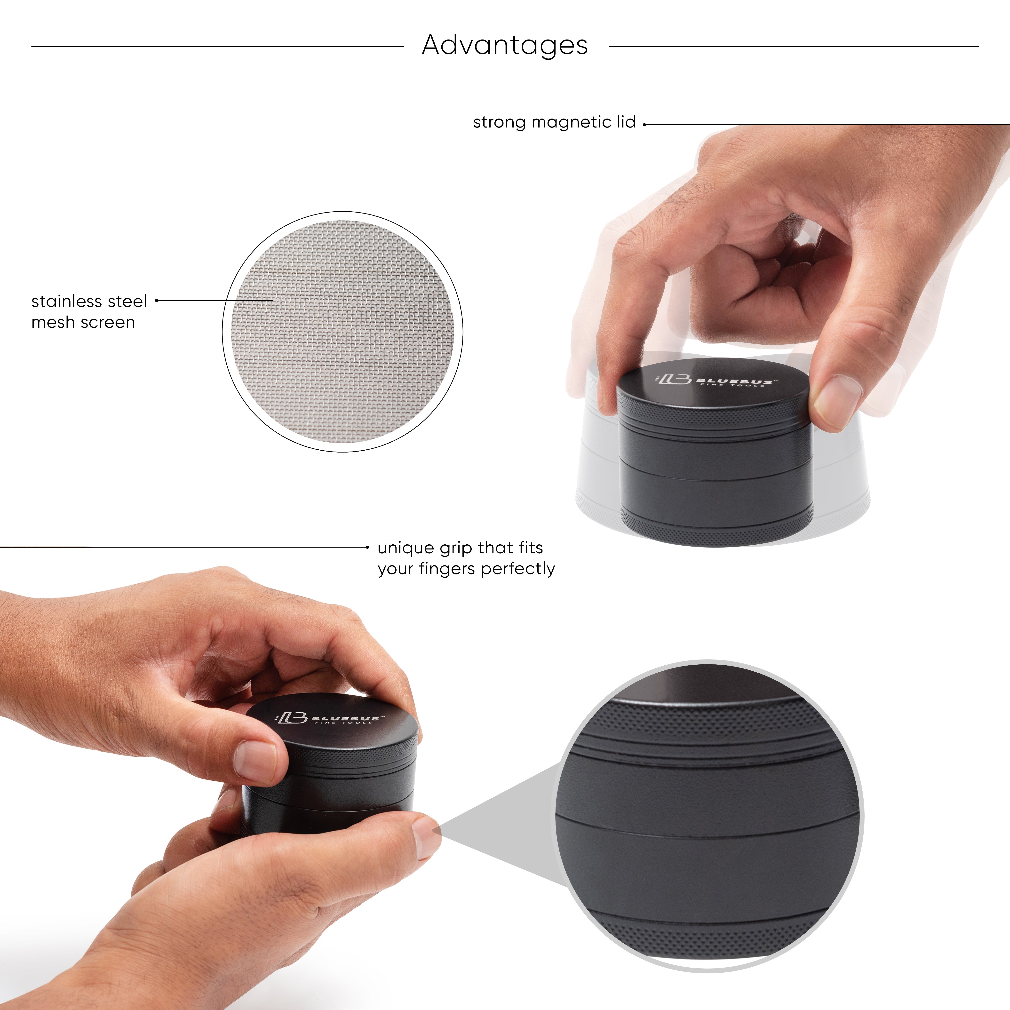 GC 2.5" Ceramic Grinder Black - Discreet Smoker