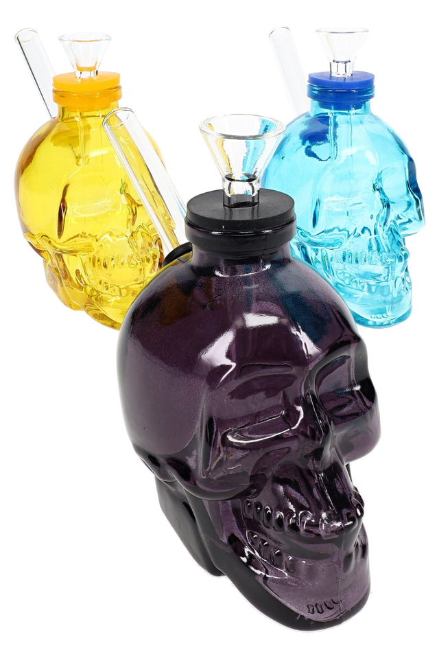 Colored Skull Glass Bong “Bone Bank” – 4″ - Discreet Smoker
