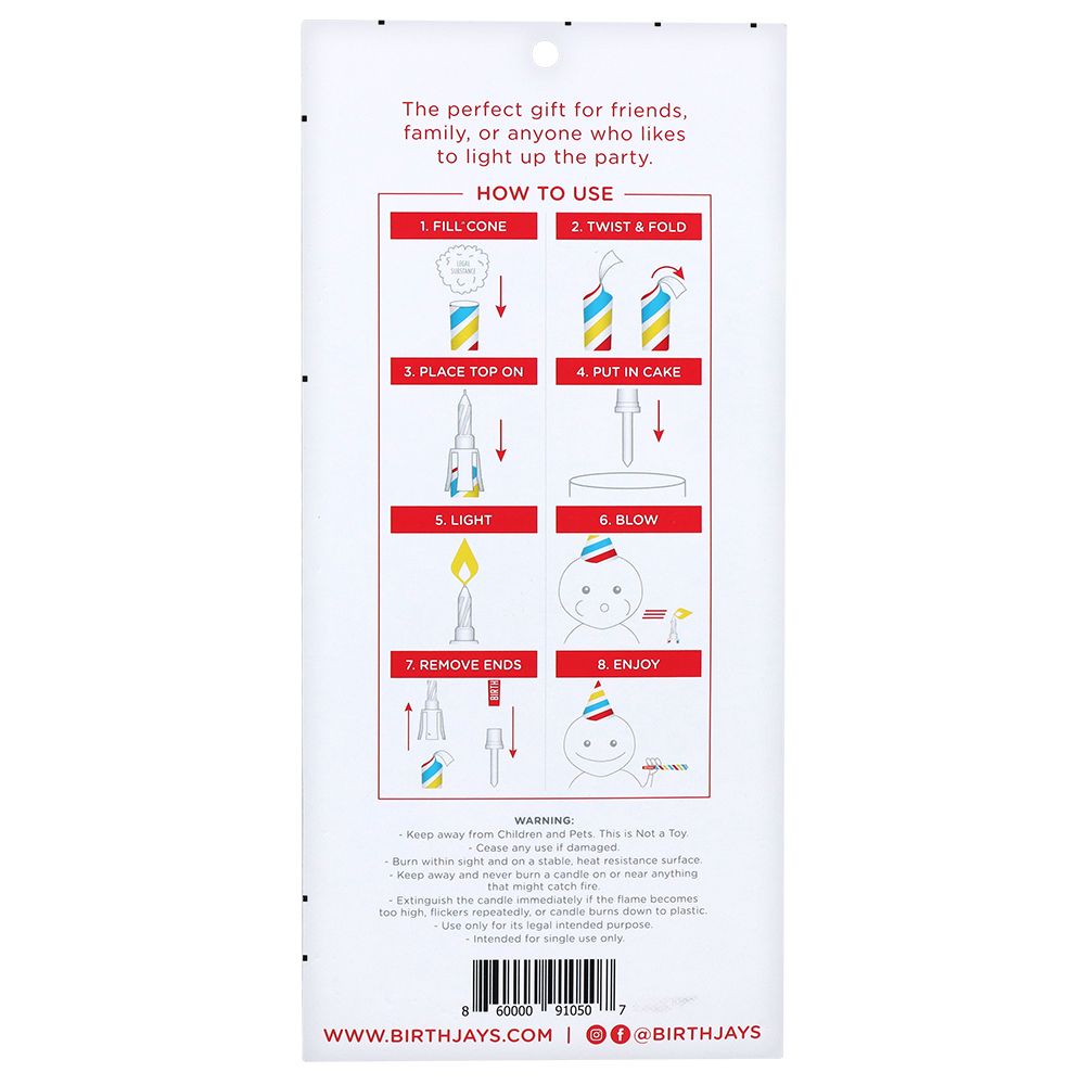 5PC PACK - BirthJays Birthday Pre-Roll Candle Cones - King Size - Discreet Smoker