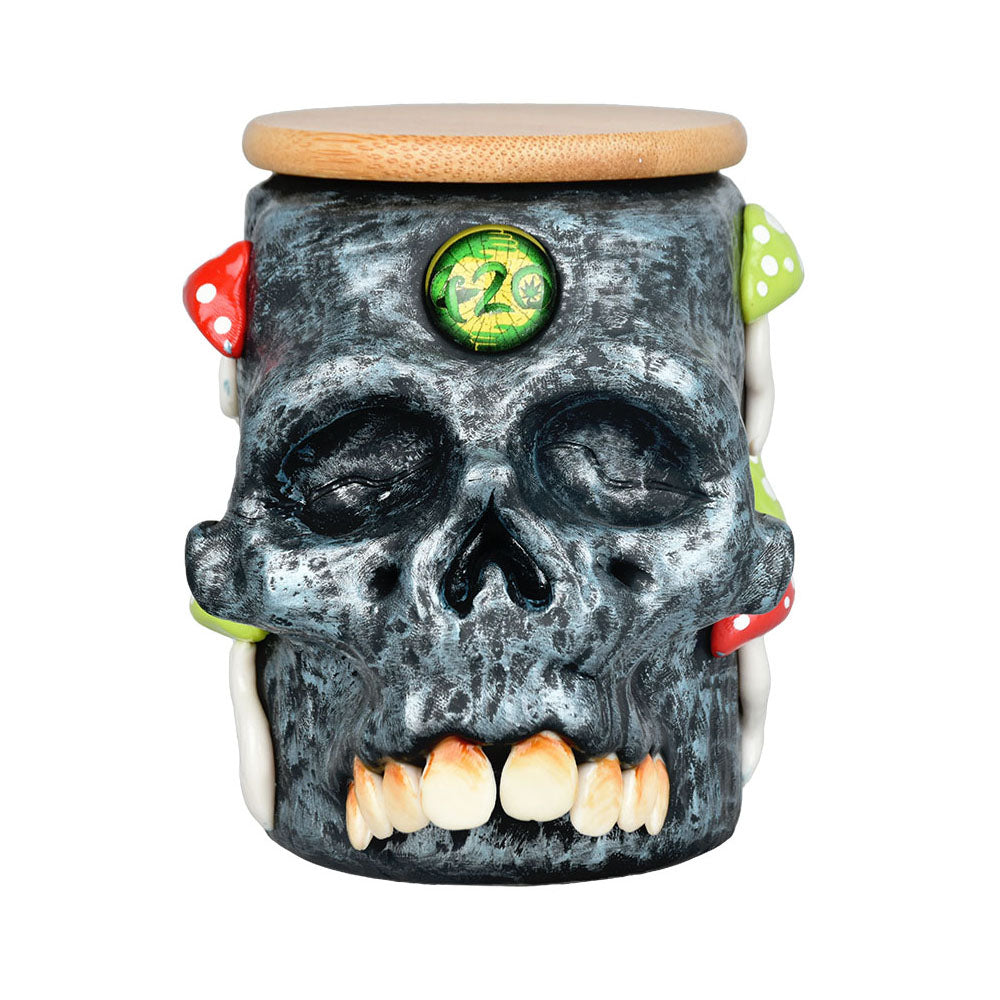 Pulsar Third Eye Shroom Skull Glass Jar - 4.25" - Discreet Smoker